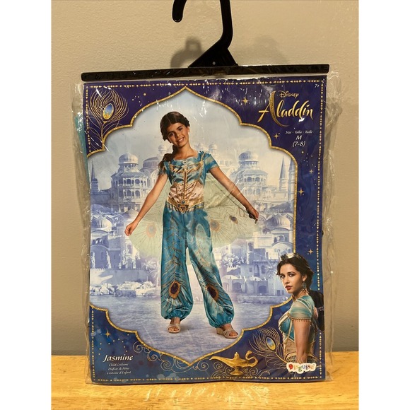 Jasmine Teal Classic Disney Aladdin Movie Fancy Dress Up Halloween Child Costume - Picture 1 of 4